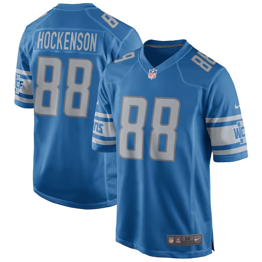 Men Detroit Lions 88 T.J. Hockenson Nike Blue Game NFL Jersey